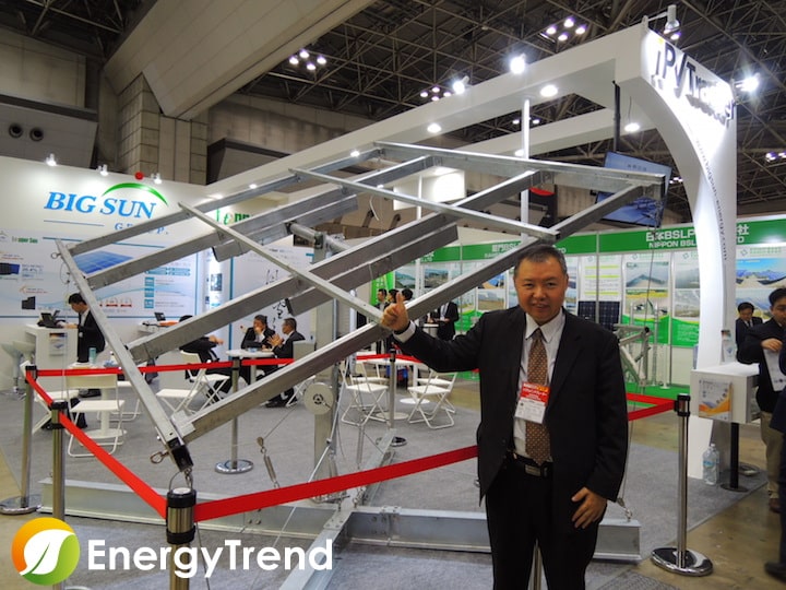 Bigsun Energy Techlogy iPV tracker the patented dua-axis solar tracker delivered 44% more PV energy compared to fixed type in solar PV power plant in Japan